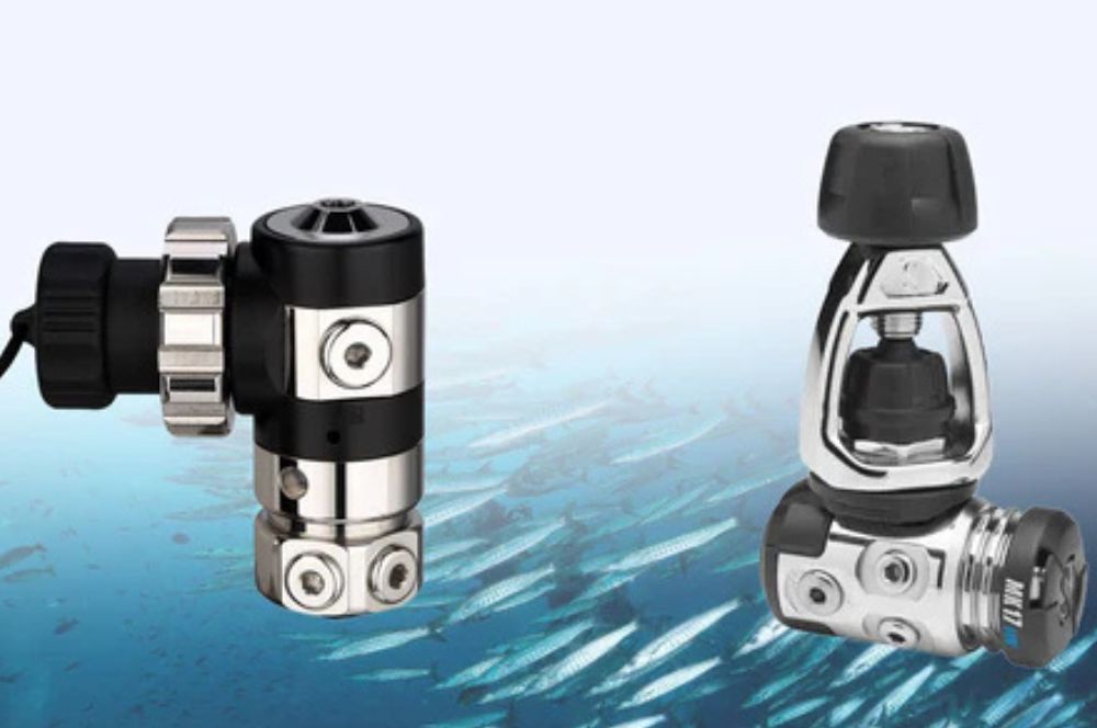 Scuba Diving regulators showing both DIN and Yoke 