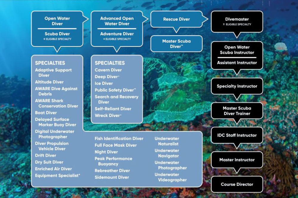 Different types of scuba diving certifications available for divers.