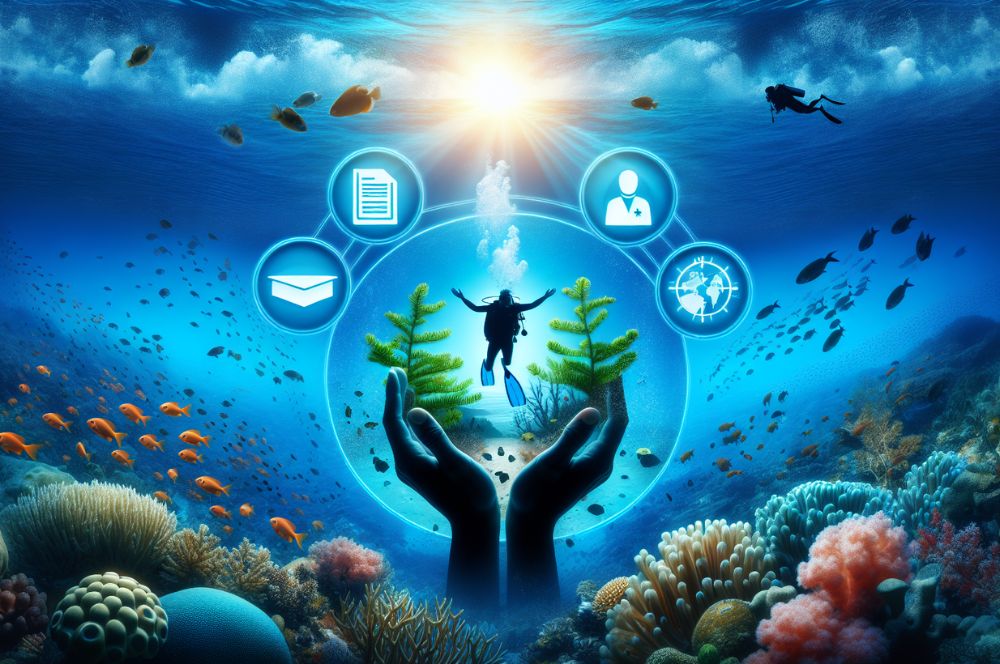 An illustration representing the benefits of PADI certification for divers.