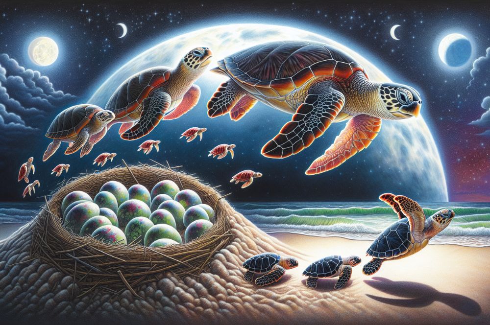 Illustration of the life cycle of a sea turtle