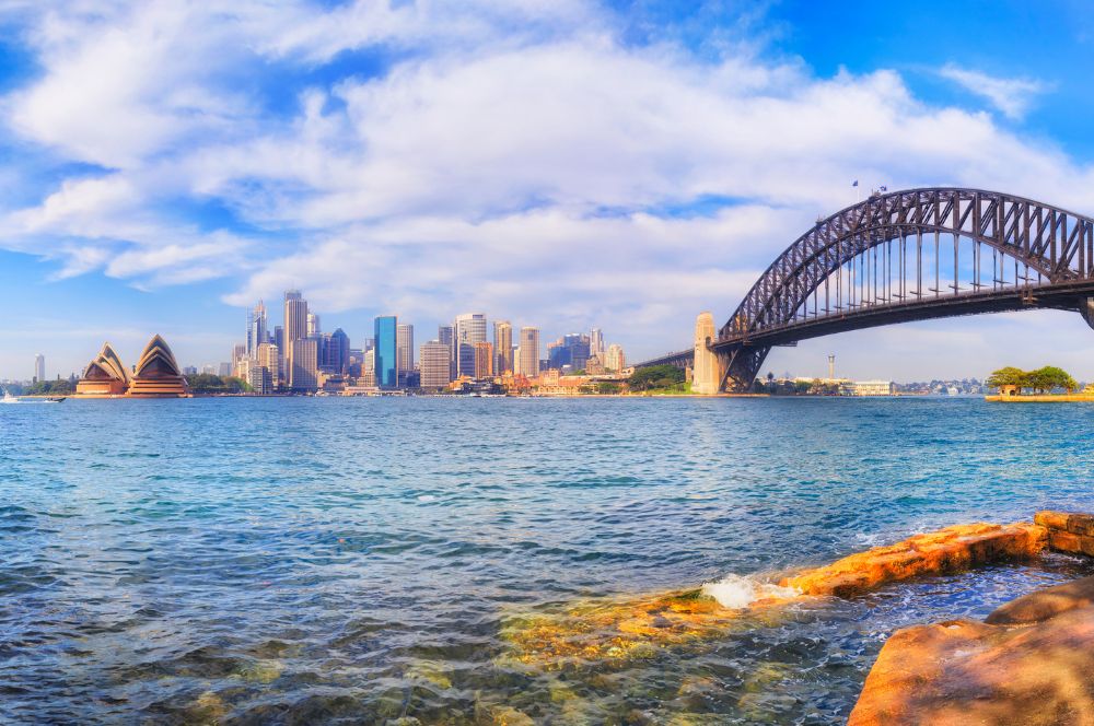 Iconic landmarks in Sydney including Sydney Opera House and Sydney Harbour Bridge