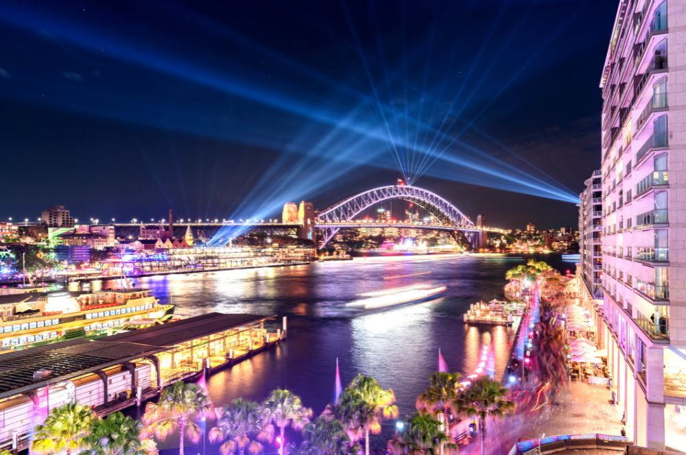 Sydney at night during the Vivid Festival