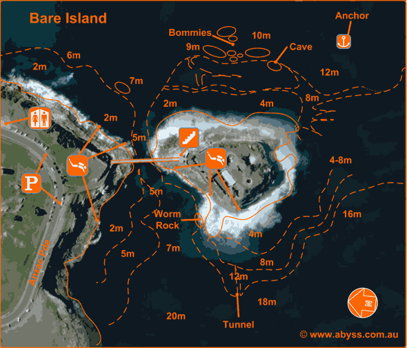 Dive Map of Bare Island